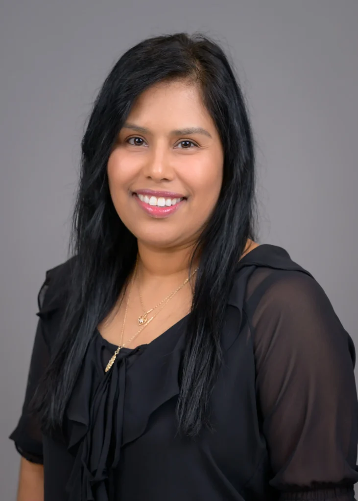 Amanda in black professional attire.
